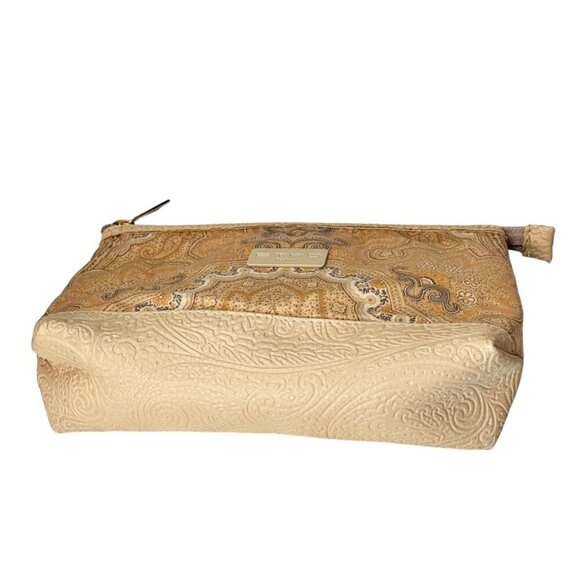 ETRO Cosmetic Make Up Bag Beige Tan Paisley Embossed Faux Leather - Picture 7 of 10